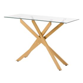Glass Coffee Table, Modern Rectangle Sofa Side Table with Tempered Glass Top & Iron Cross-Legs