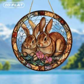 CIFbuy Acrylic Floral Rabbit Window Hanging Decor Colorful Outdoor Garden Porch Ornament(TikTok, temu pick-up service)