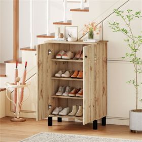4-Tier Removable Shelf Shoe Organizer, Farmhouse Wooden Shoe Cabinet with Anti-Tip Hardware for Entryway