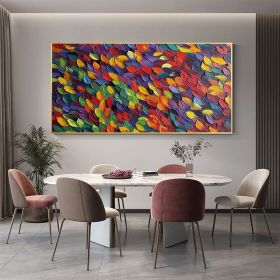 Handmade Oil Painting Large Original Colorful Feathers Oil Painting On Canvas Canvas Wall Art Abstract Colorful Painting Custom Painting Living r (Style: 01, size: 70x140cm)