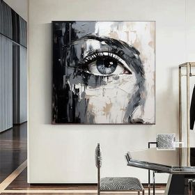 Hand Painted Oil Painting Palette Knife Eye painting Extra abstract wall art Black and white gold wall art face painting Bedroom Living room pain (Style: 01, size: 150x150cm)