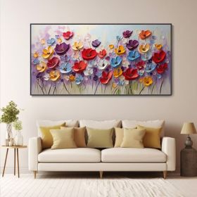 Blooming Flowers Hand-Painted Textured Oil Painting Vibrant Spring Garden Original Artwork Colorful 3D Floral Art Living Room Decor A Gift (Style: 01, size: 120x240cm)