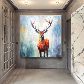 Hand Painted Abstract Deer Oil Painting On Canvas Textured Wall Art Animal Painting Textured Painting Abstract Wall Art Textured Wall Decor Gift (Style: 01, size: 50x50cm)
