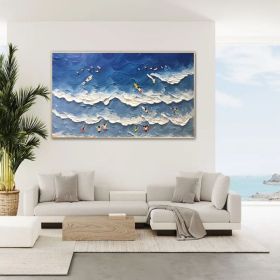 Landscape Family Beach Day Beach Joy Waves Coastal Abstract Custom Modern Hampton Large Hand Painted Thick Texture Palette Knife Painting (Style: 01, size: 60x120cm)