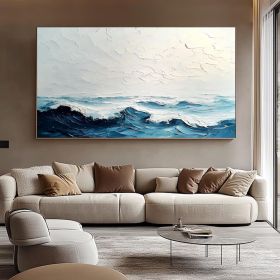 Blue Ocean Abstract Oil Painting 3D Texture Wall Art Original Sea Wave Painting Wabi-Sabi Wall Art Over Sofa Decor Statement Art (Style: 01, size: 140x210cm)