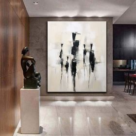 Handmade Oil Painting Original Beige Wall Art Black Oil Painting Contemporary Minimalist Art Minimalist Figure Painting Portrait Painting Custom (Style: 01, size: 60x90cm)